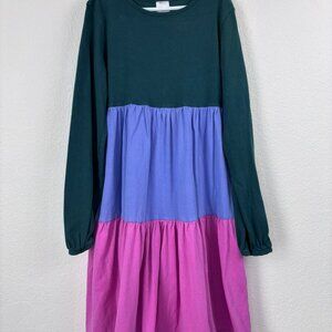 Hanna Andersson girls 150cm 12 colorblock twirl power long sleeve cotton dress